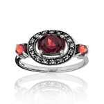 Marcasite and Garnet 3-stone Ring